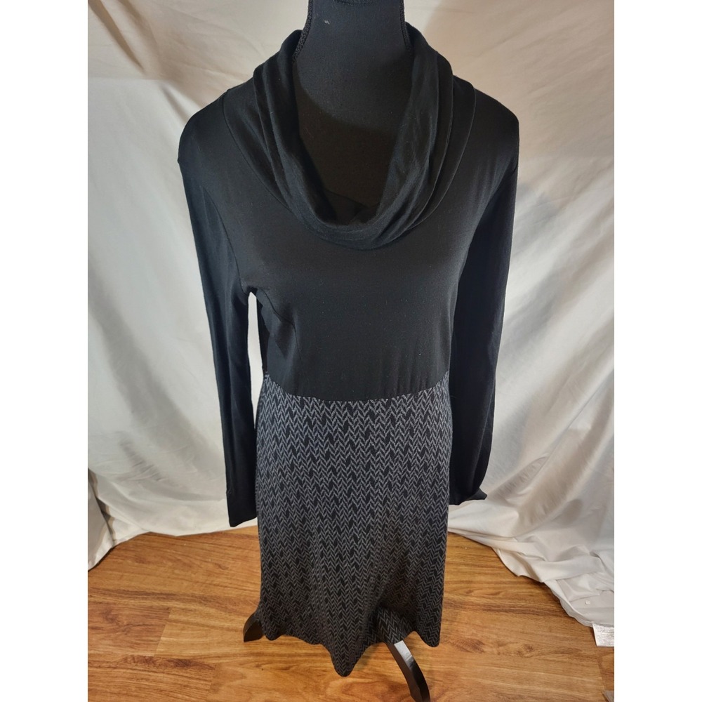 Ibex Juliet Providence Cowl Neck Dress Women's Sz M 100% Merino Wool Black Gray